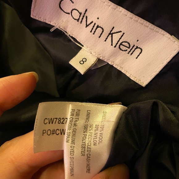 Vintage Wool Cashmere GENUINE DYED SHEEPEKIN Fur trim Cowl one Button Fit Flare - Picture 9 of 9